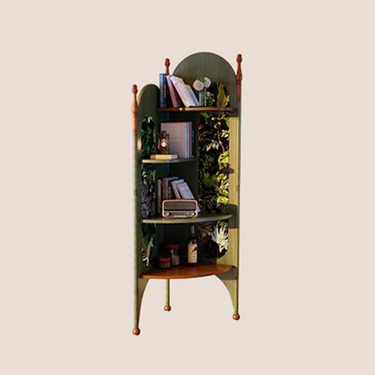 Rustic Study Solid Ash Wood Corner Shelf Unit - French Bookshelf With 4/6-Tier Storage With Velvet Accents, Room Divider For Living Room