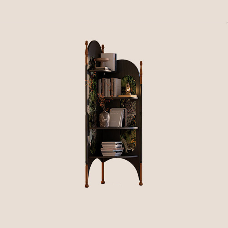 Rustic Study Solid Ash Wood Corner Shelf Unit - French Bookshelf With 4/6-Tier Storage With Velvet Accents, Room Divider For Living Room