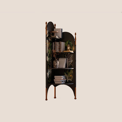 Rustic Study Solid Ash Wood Corner Shelf Unit - French Bookshelf With 4/6-Tier Storage With Velvet Accents, Room Divider For Living Room