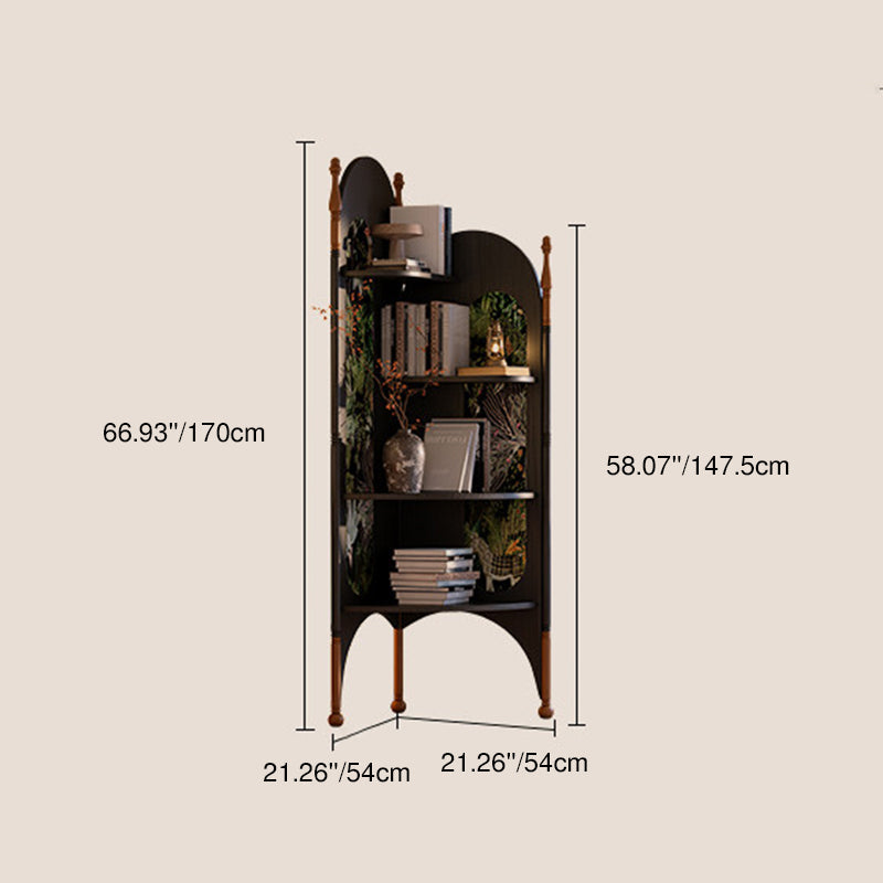 Rustic Study Solid Ash Wood Corner Shelf Unit - French Bookshelf With 4/6-Tier Storage With Velvet Accents, Room Divider For Living Room