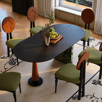 Premium Small Space Friendly Ash Wood Dining Table - French Oval Table With Thick Solid Top, Anti-Collision Rounded Corners, Durable For 6 Seats