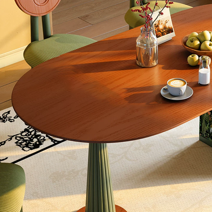 Premium Small Space Friendly Ash Wood Dining Table - French Oval Table With Thick Solid Top, Anti-Collision Rounded Corners, Durable For 6 Seats