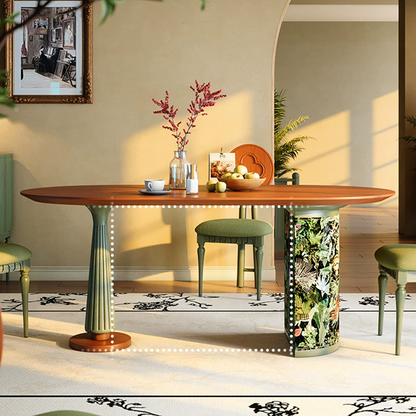 Premium Small Space Friendly Ash Wood Dining Table - French Oval Table With Thick Solid Top, Anti-Collision Rounded Corners, Durable For 6 Seats