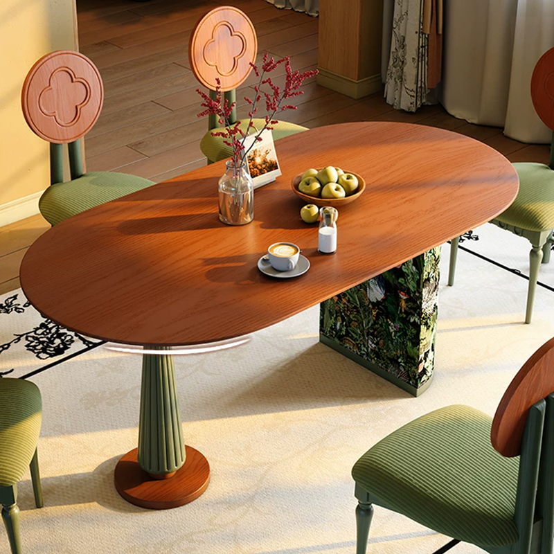 Premium Small Space Friendly Ash Wood Dining Table - French Oval Table With Thick Solid Top, Anti-Collision Rounded Corners, Durable For 6 Seats