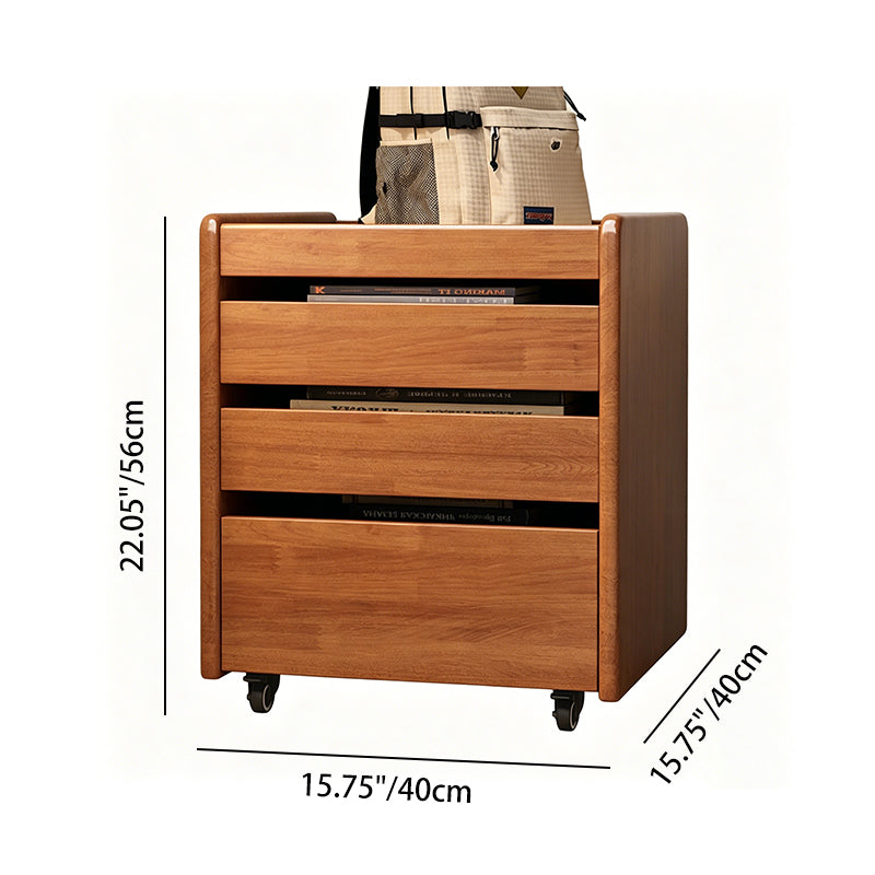 Contemporary Nordic Pine Wood Rubberwood Plywood Square Movable Storage Cabinet 3-Drawer For Bedroom & Living Room