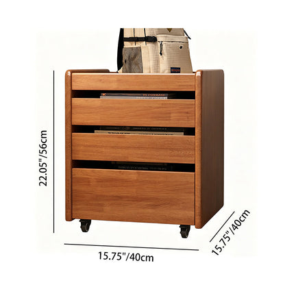 Contemporary Nordic Pine Wood Rubberwood Plywood Square Movable Storage Cabinet 3-Drawer For Bedroom & Living Room