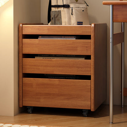 Contemporary Nordic Pine Wood Rubberwood Plywood Square Movable Storage Cabinet 3-Drawer For Bedroom & Living Room