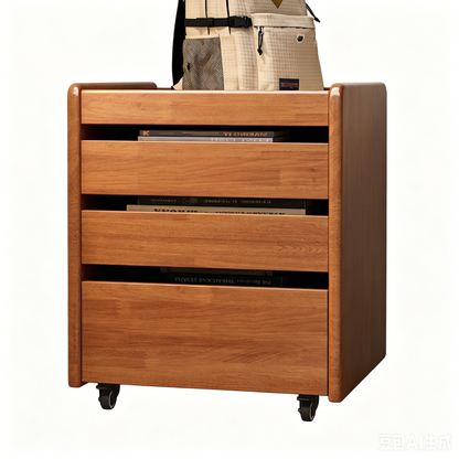 Contemporary Nordic Pine Wood Rubberwood Plywood Square Movable Storage Cabinet 3-Drawer For Bedroom & Living Room