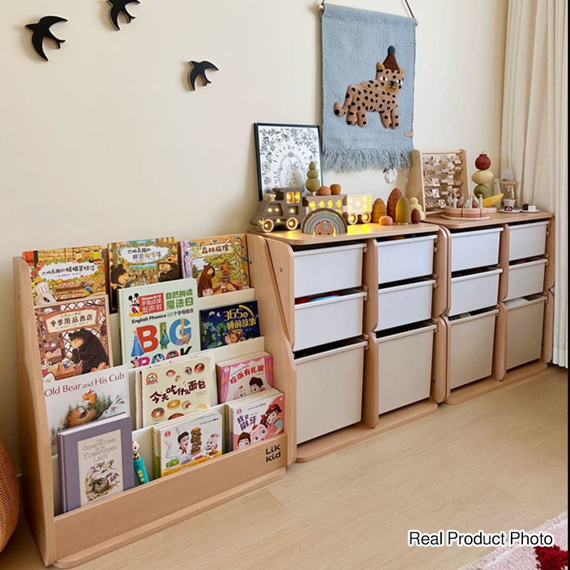2 Large Drawers, 4 Small Drawers & Open Storage Shelves Large Capacity Kids Storage Cabinet - Minimalist Smooth Dual-Track Drawers & Eco-Friendly Wood Finish For Living Room