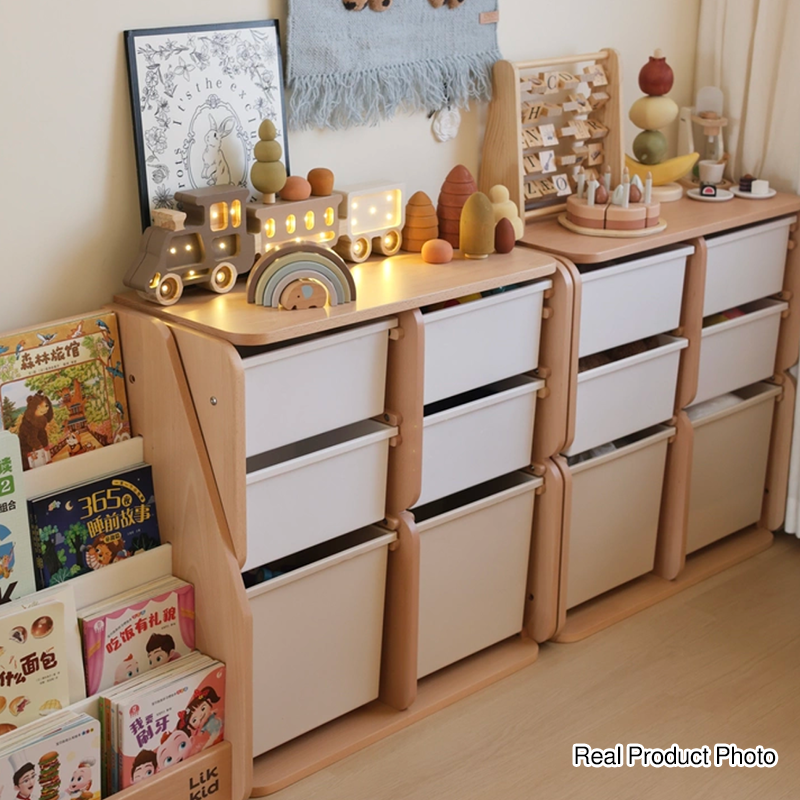 2 Large Drawers, 4 Small Drawers & Open Storage Shelves Large Capacity Kids Storage Cabinet - Minimalist Smooth Dual-Track Drawers & Eco-Friendly Wood Finish For Living Room