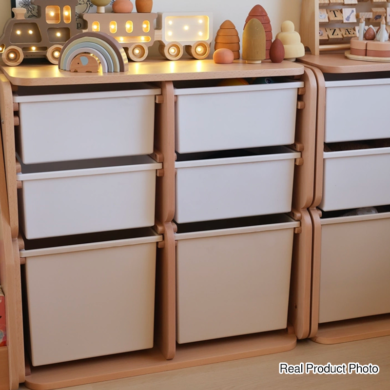 2 Large Drawers, 4 Small Drawers & Open Storage Shelves Large Capacity Kids Storage Cabinet - Minimalist Smooth Dual-Track Drawers & Eco-Friendly Wood Finish For Living Room