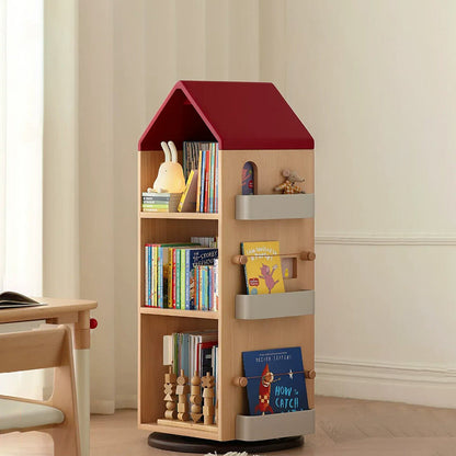 Solid Beech Wood Rotating Kids Bookshelf - Nordic Book Display Shelf With 360° Access And Multi-Level Storage For Books & Toys For Living Room