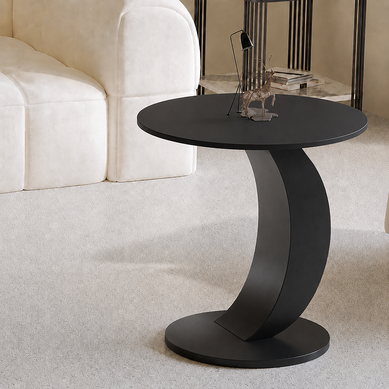 Modern Minimalist Stone Slab Iron Round End Table For Living Room