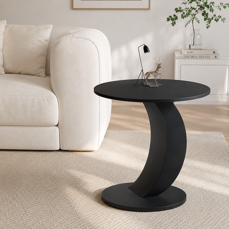 Modern Minimalist Stone Slab Iron Round End Table For Living Room