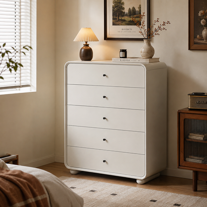 Rounded Edge Design, White Or Peacock Blue Finish Storage Cabinet - Nordic Cabinet With 5/8 Drawers, Durable MDF, Chest Of Drawers For Home Organization For Living Room
