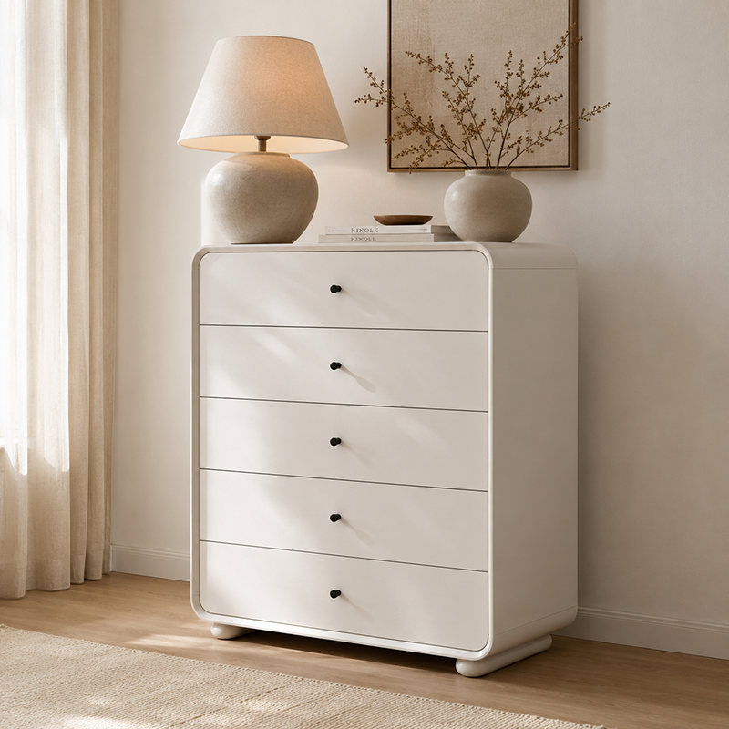 Rounded Edge Design, White Or Peacock Blue Finish Storage Cabinet - Nordic Cabinet With 5/8 Drawers, Durable MDF, Chest Of Drawers For Home Organization For Living Room