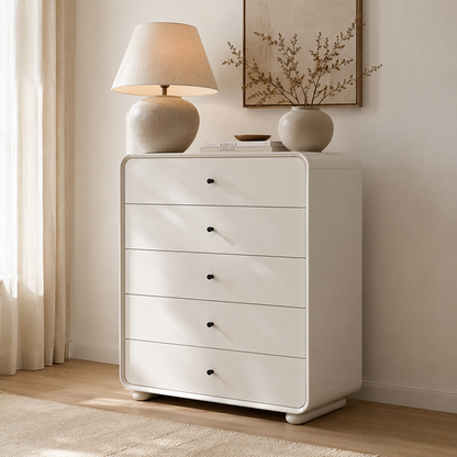 Rounded Edge Design, White Or Peacock Blue Finish Storage Cabinet - Nordic Cabinet With 5/8 Drawers, Durable MDF, Chest Of Drawers For Home Organization For Living Room