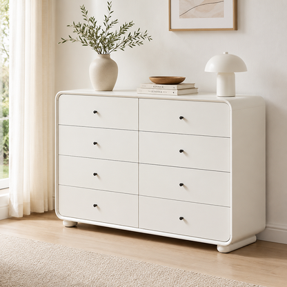 Rounded Edge Design, White Or Peacock Blue Finish Storage Cabinet - Nordic Cabinet With 5/8 Drawers, Durable MDF, Chest Of Drawers For Home Organization For Living Room