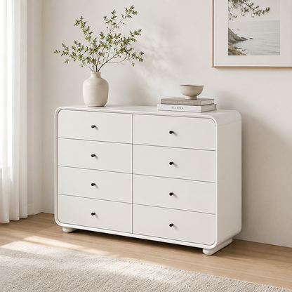 Rounded Edge Design, White Or Peacock Blue Finish Storage Cabinet - Nordic Cabinet With 5/8 Drawers, Durable MDF, Chest Of Drawers For Home Organization For Living Room