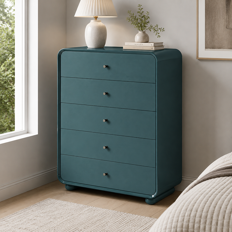 Rounded Edge Design, White Or Peacock Blue Finish Storage Cabinet - Nordic Cabinet With 5/8 Drawers, Durable MDF, Chest Of Drawers For Home Organization For Living Room