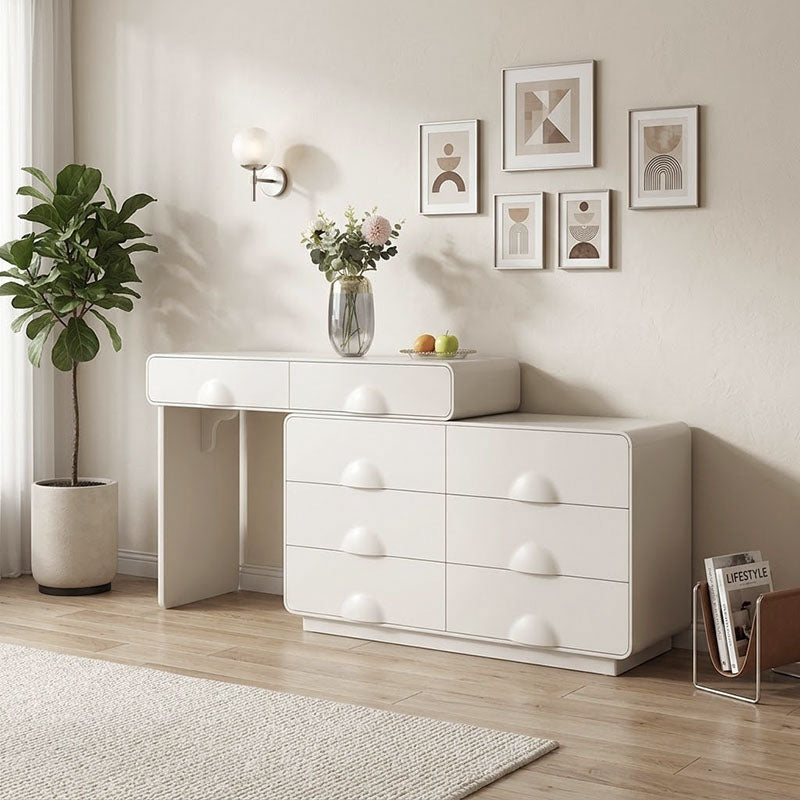 Large Capacity Extendable Vanity & Dresser Combo Makeup Vanity - Nordic White MDF Makeup Table With Spacious Drawers, Nordic Bedroom Storage Furniture For Bedroom