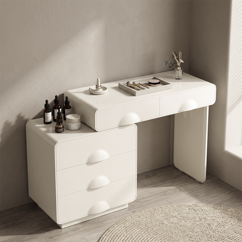 Large Capacity Extendable Vanity & Dresser Combo Makeup Vanity - Nordic White MDF Makeup Table With Spacious Drawers, Nordic Bedroom Storage Furniture For Bedroom