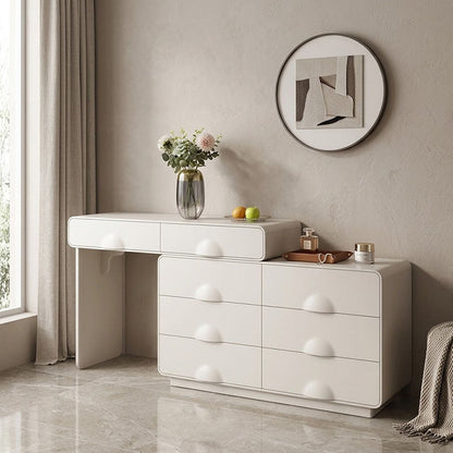 Large Capacity Extendable Vanity & Dresser Combo Makeup Vanity - Nordic White MDF Makeup Table With Spacious Drawers, Nordic Bedroom Storage Furniture For Bedroom
