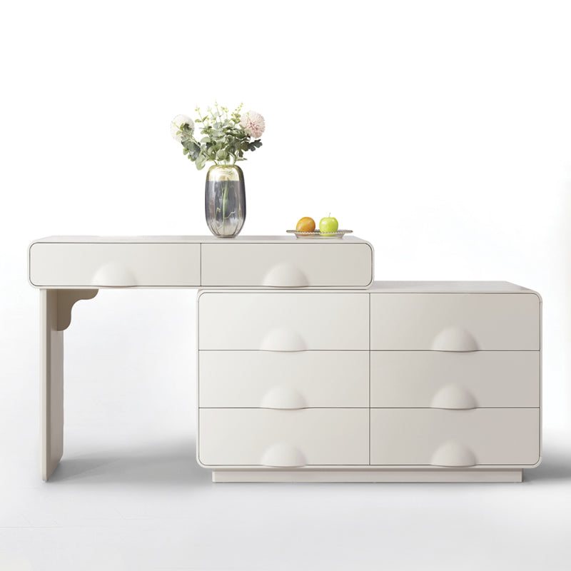 Large Capacity Extendable Vanity & Dresser Combo Makeup Vanity - Nordic White MDF Makeup Table With Spacious Drawers, Nordic Bedroom Storage Furniture For Bedroom