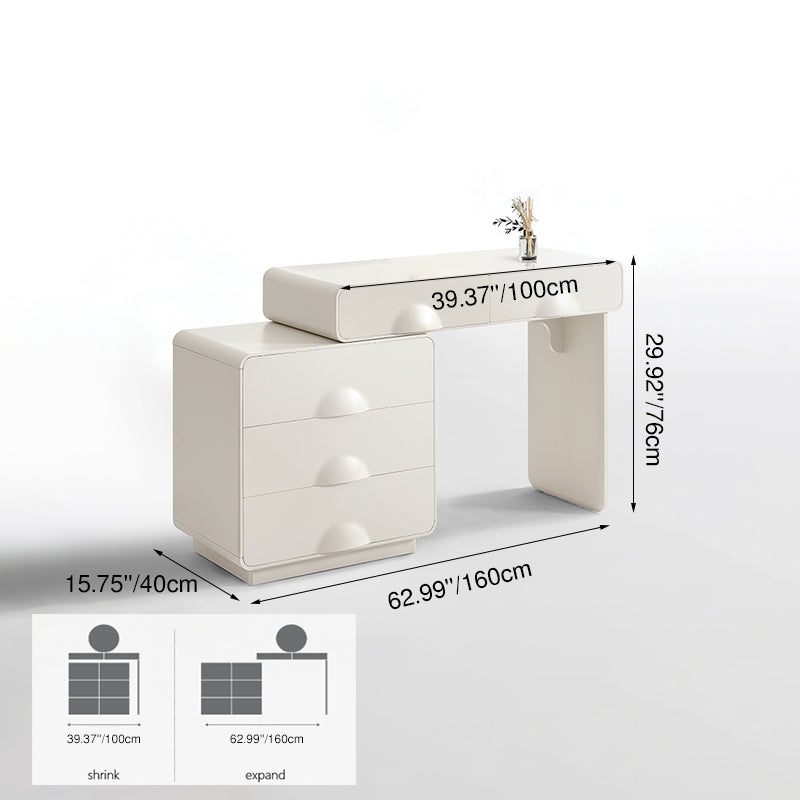 Large Capacity Extendable Vanity & Dresser Combo Makeup Vanity - Nordic White MDF Makeup Table With Spacious Drawers, Nordic Bedroom Storage Furniture For Bedroom