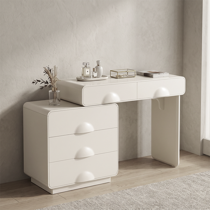 Large Capacity Extendable Vanity & Dresser Combo Makeup Vanity - Nordic White MDF Makeup Table With Spacious Drawers, Nordic Bedroom Storage Furniture For Bedroom