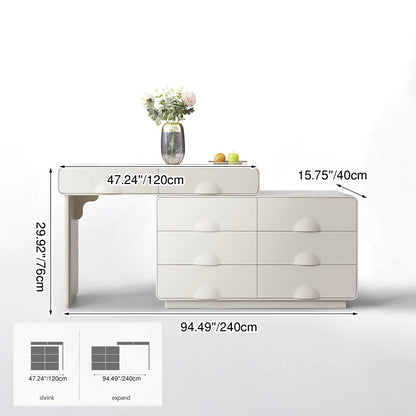 Large Capacity Extendable Vanity & Dresser Combo Makeup Vanity - Nordic White MDF Makeup Table With Spacious Drawers, Nordic Bedroom Storage Furniture For Bedroom