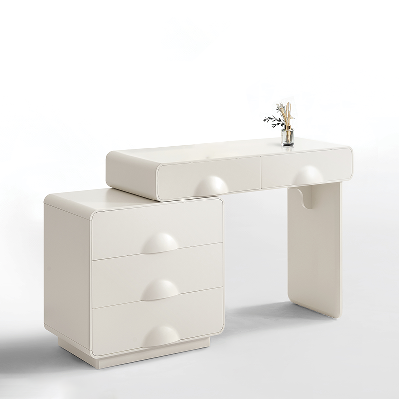 Large Capacity Extendable Vanity & Dresser Combo Makeup Vanity - Nordic White MDF Makeup Table With Spacious Drawers, Nordic Bedroom Storage Furniture For Bedroom