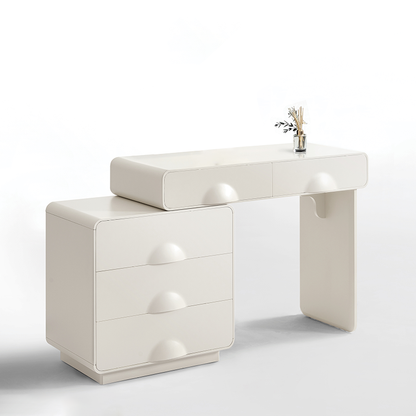 Large Capacity Extendable Vanity & Dresser Combo Makeup Vanity - Nordic White MDF Makeup Table With Spacious Drawers, Nordic Bedroom Storage Furniture For Bedroom