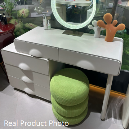 Large Capacity Extendable Vanity & Dresser Combo Makeup Vanity - Nordic White MDF Makeup Table With Spacious Drawers, Nordic Bedroom Storage Furniture For Bedroom