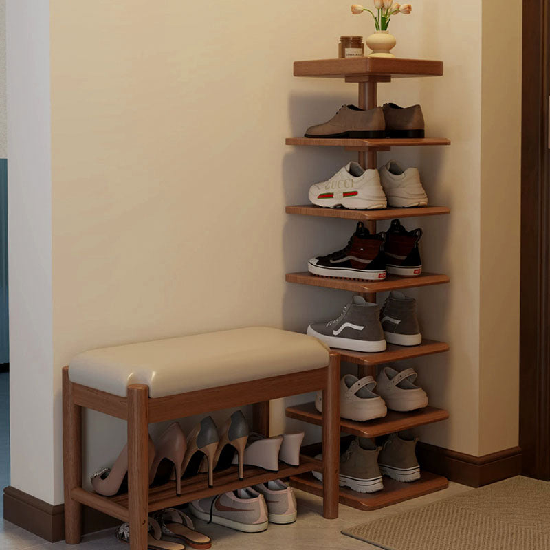 Modern Minimalist Rubberwood Square Shoe Storage 4/6-Tier Narrow & Space-Saving Shoe Rack For Entryway