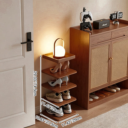 Modern Minimalist Rubberwood Square Shoe Storage 4/6-Tier Narrow & Space-Saving Shoe Rack For Entryway
