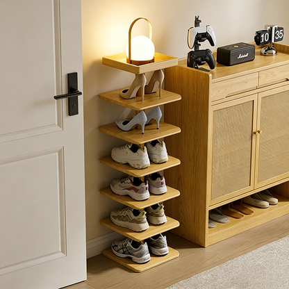 Modern Minimalist Rubberwood Square Shoe Storage 4/6-Tier Narrow & Space-Saving Shoe Rack For Entryway