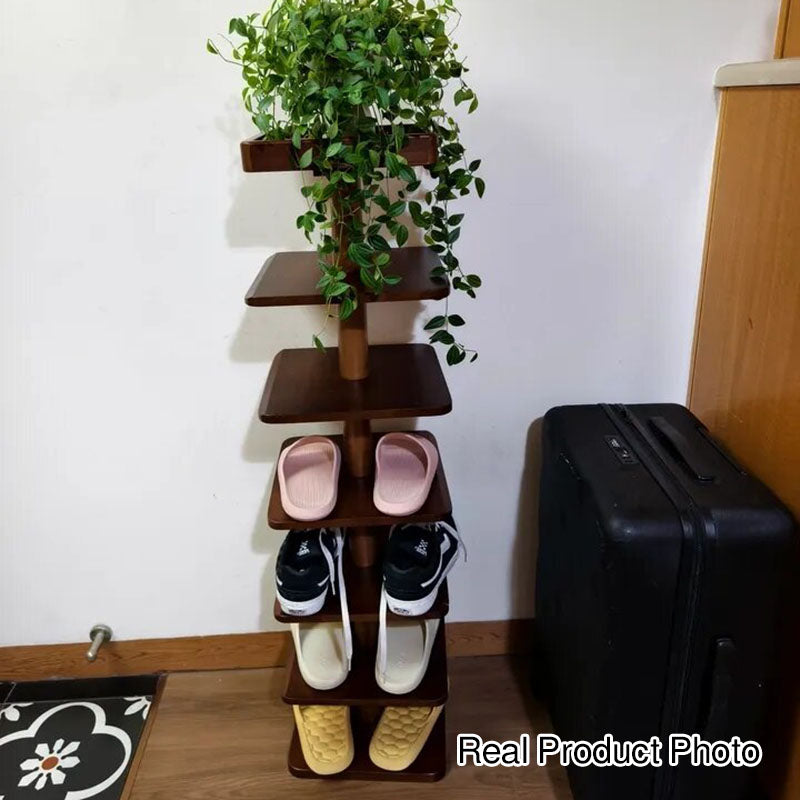 Modern Minimalist Rubberwood Square Shoe Storage 4/6-Tier Narrow & Space-Saving Shoe Rack For Entryway