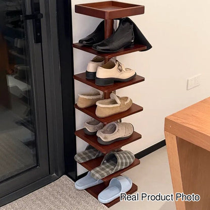 Modern Minimalist Rubberwood Square Shoe Storage 4/6-Tier Narrow & Space-Saving Shoe Rack For Entryway