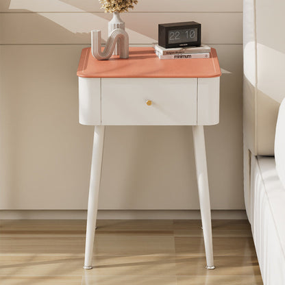 Contemporary Nordic Tempered Glass PP Iron Square Leather Texture Nightstand With 1 Drawer For Bedroom