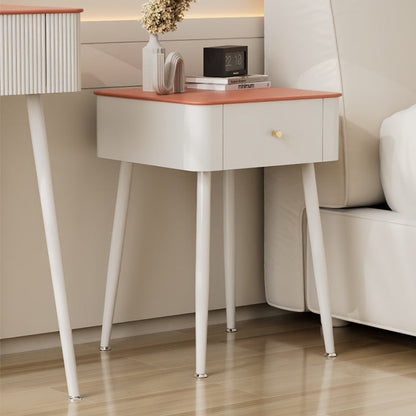 Contemporary Nordic Tempered Glass PP Iron Square Leather Texture Nightstand With 1 Drawer For Bedroom