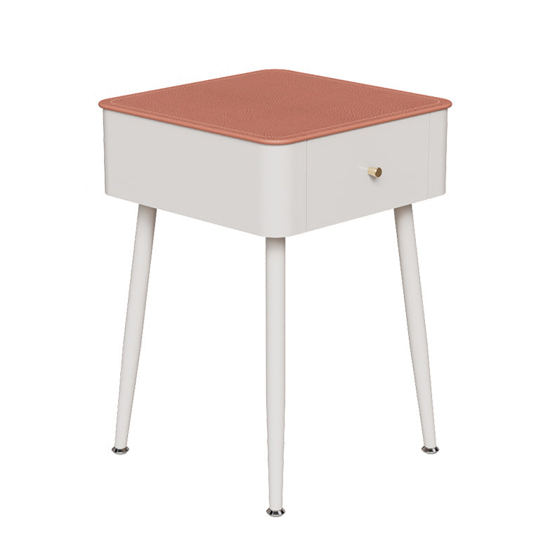 Contemporary Nordic Tempered Glass PP Iron Square Leather Texture Nightstand With 1 Drawer For Bedroom