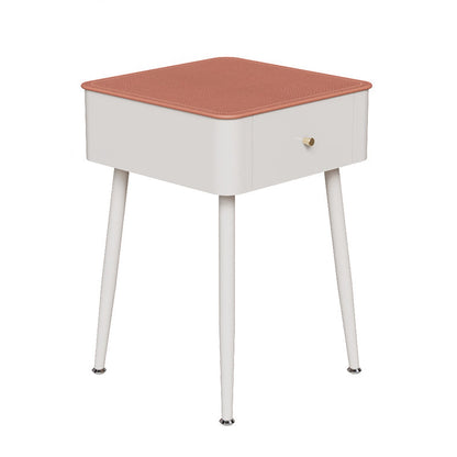 Contemporary Nordic Tempered Glass PP Iron Square Leather Texture Nightstand With 1 Drawer For Bedroom