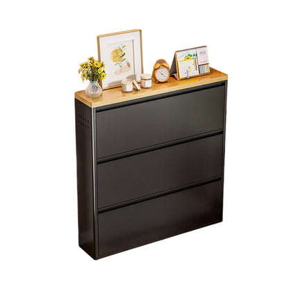 Modern Minimalist Steel Slim Rectangular Shoe Storage With Flip Drawers 3/4 Tier For Entryway