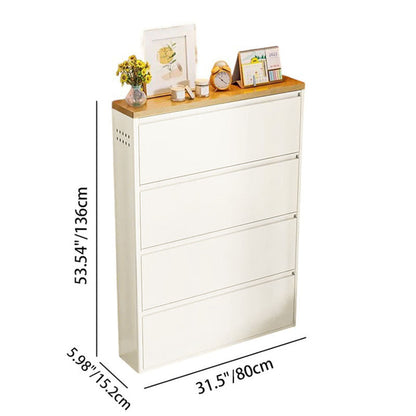 Modern Minimalist Steel Slim Rectangular Shoe Storage With Flip Drawers 3/4 Tier For Entryway