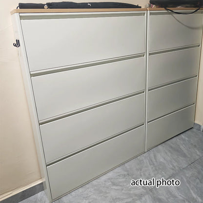 Modern Minimalist Steel Slim Rectangular Shoe Storage With Flip Drawers 3/4 Tier For Entryway