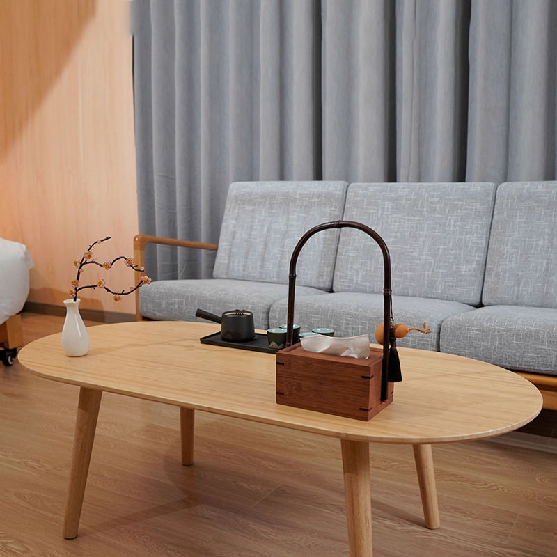 Natural Bamboo Oval Coffee Table - Contemporary Nordic Durable Living Room Table