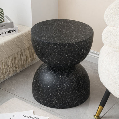 Contemporary Nordic Hourglass Round Magnesium Oxide End Table 1-Tray For Living Room