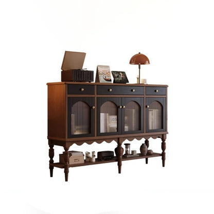Modern Minimalist Rectangular Solid Wood Glass Side Table 3-Drawer For Living Room