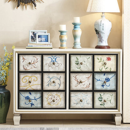 Traditional Vintage Rectangular Medium Density Fiberboard Solid Wood Side Table 6-Drawer For Living Room